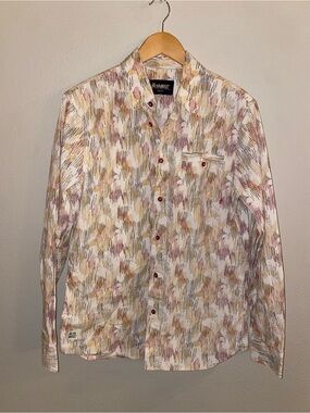 Altamont Men Medium White Orange Geometric Abstract Print Long Sleeve Button Up